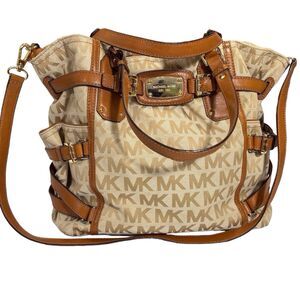 Michael Kors Cream and Brown Crossbody Bag with Monogram Print